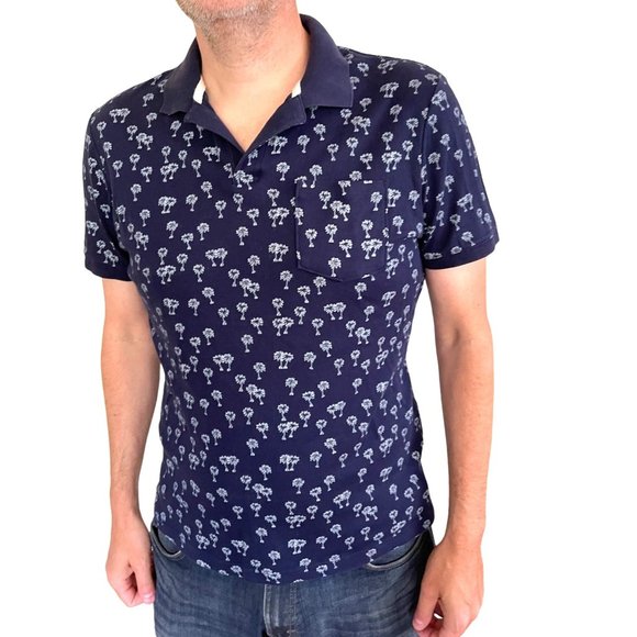 Banana Republic Polo Men Size Medium M Luxury Touch cotton Blue palm - Picture 14 of 15